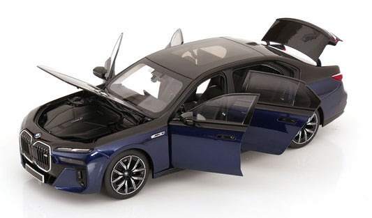 Minichamps 2024 BMW i7 (7 Series) M70 Black and Blue Metallic 1:18