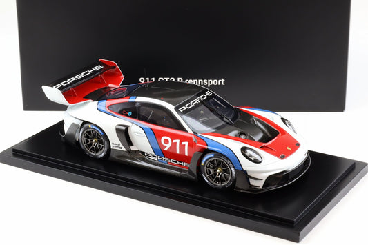 Spark-Model Porsche 911 (992) GT3 R Rennsport #911 WITH DISPLAY Red White Blue 1:18