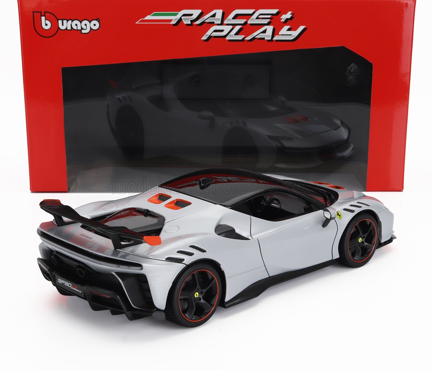 Bburago 2024 Ferrari SF90XX Stradale Arctic White (Bianco Artico) with Orange Accents 1:18