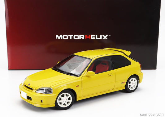 Motorhelix 1999 Honda Civic EK9 Hatchback Sunlight Yellow w/ B16 Engine 1:18 LIMITED