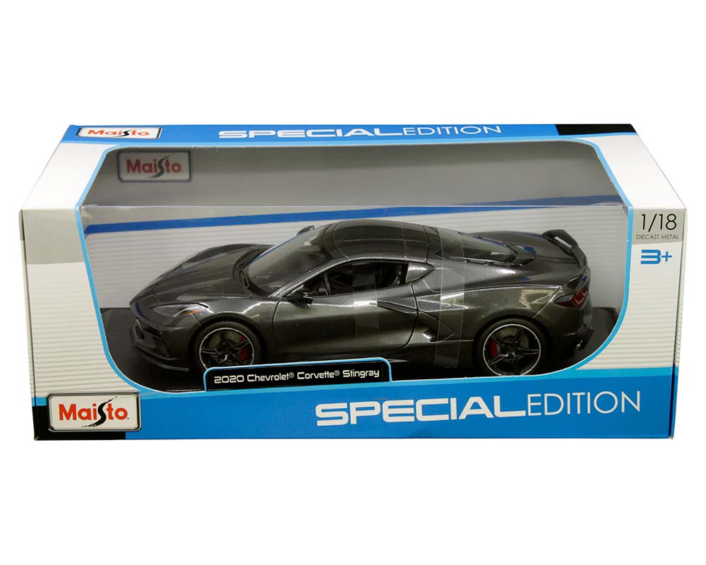 Maisto 2020 Chevy Corvette Stingray Gray w/ Matte Black Stripes 1:18