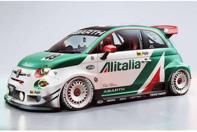 Solido 2025 Fiat 595 (500) Abarth Liberty Walk Rally Tributo Alitalia Green 1:18