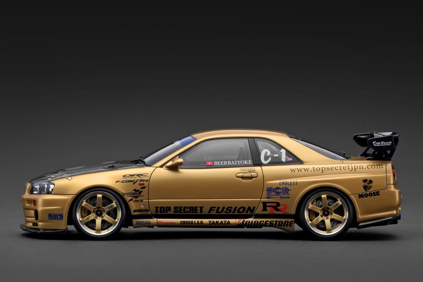 Ignition-Model Nissan Skyline GT-R R34 (BNR34) Top Secret Thailand 34GT-R Gold 1:18