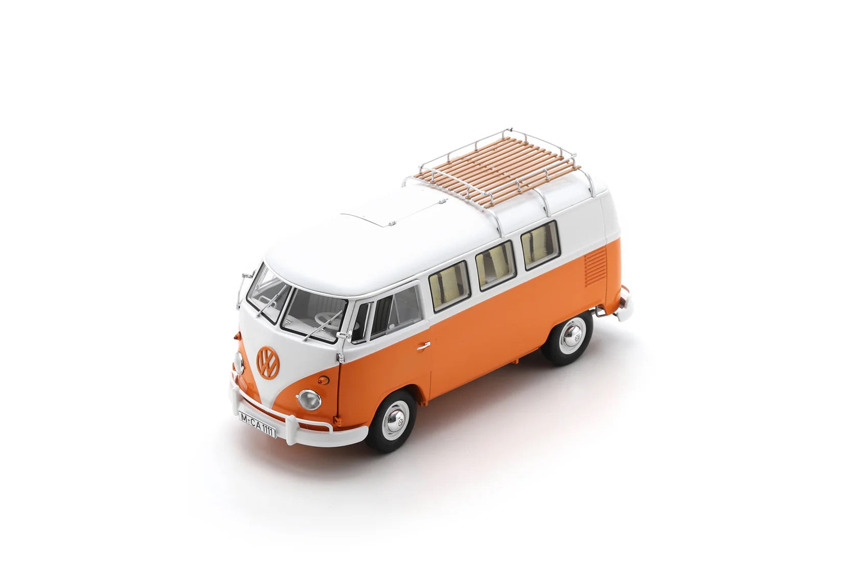 volkswagen t1 camper Schuco 1959 Volkswagen T1 Camper Bus Orange and White 1:18 – STM Diecast