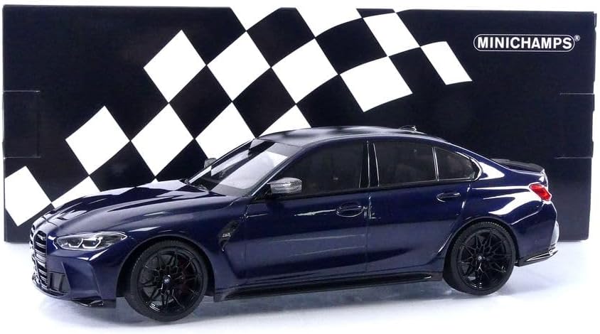 Minichamps 2020 BMW M3 Competition (G80) w/ Carbon Roof Tansanitblau Deep Blue Metallic 1:18