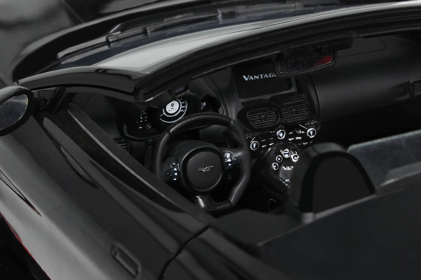 GT Spirit 2023 Aston Martin V12 Vantage Roadster Onyx Black w/ Red Trim 1:18