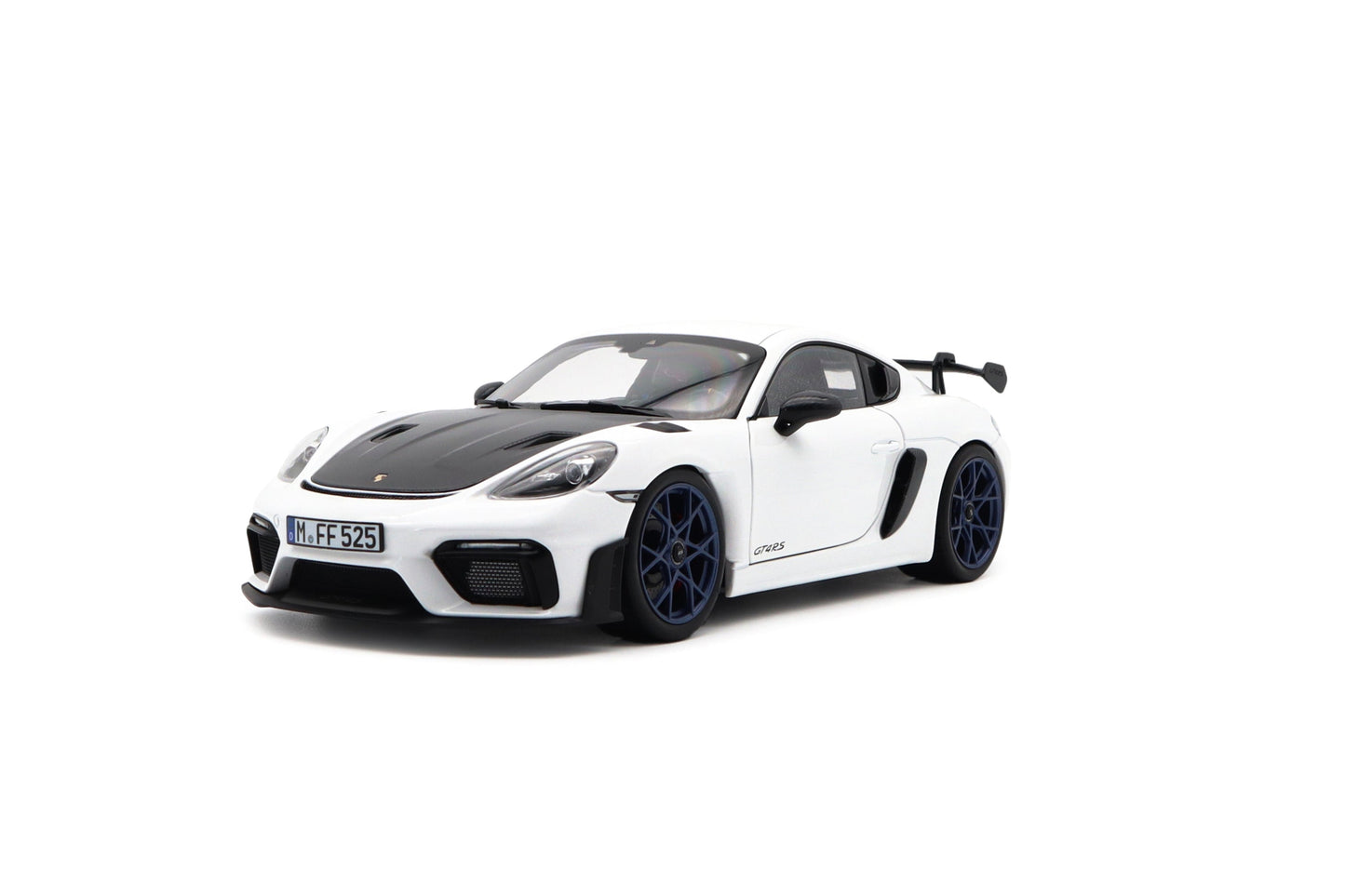 Norev 2023 Porsche 718 Cayman GT4 RS w/ Weissach Package White w/ Blue Wheels 1:18