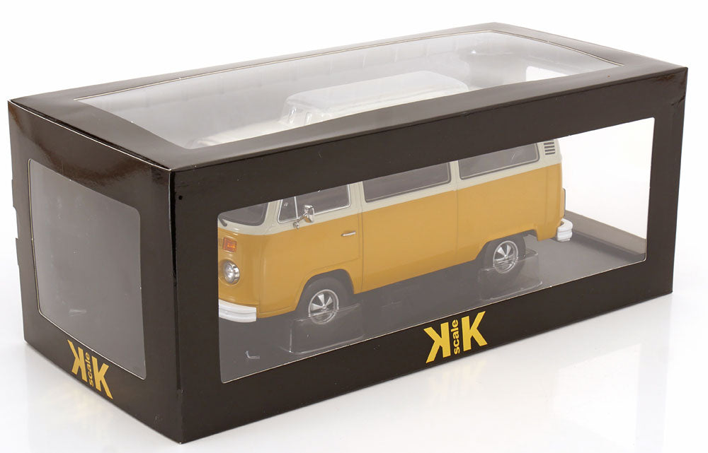 KK Scale 1972 Volkswagen T2b Minibus (Fuchs Wheels) Yellow & White 1:18