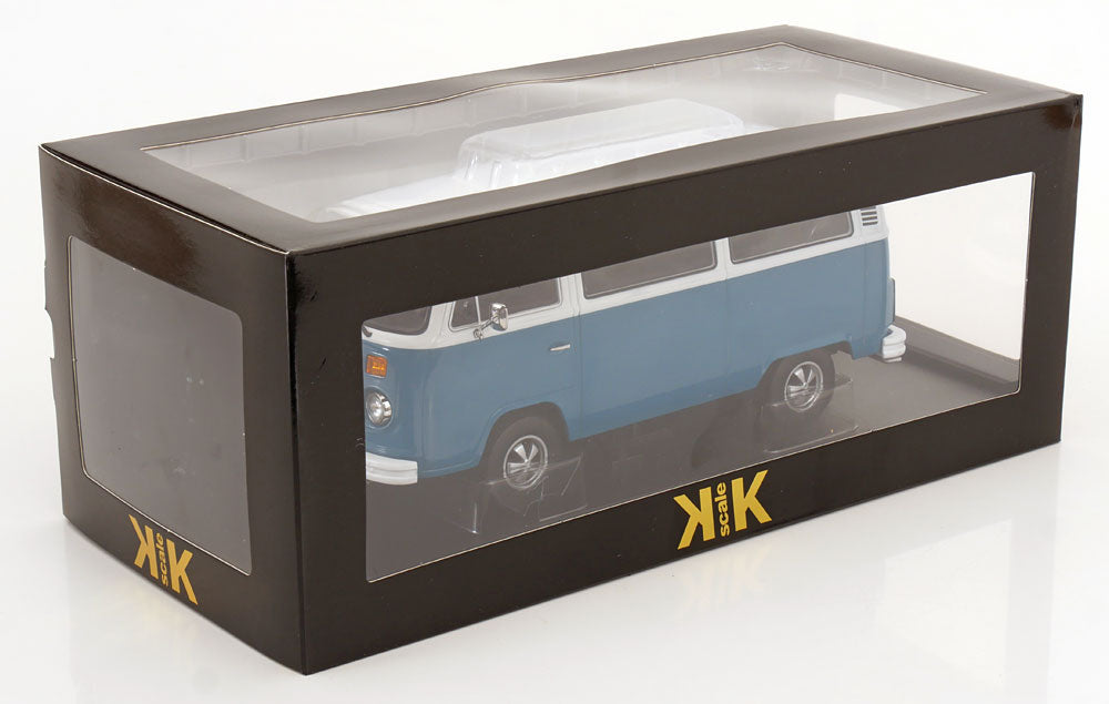 KK Scale 1972 Volkswagen T2b Minibus (Fuchs Wheels) Blue & White 1:18