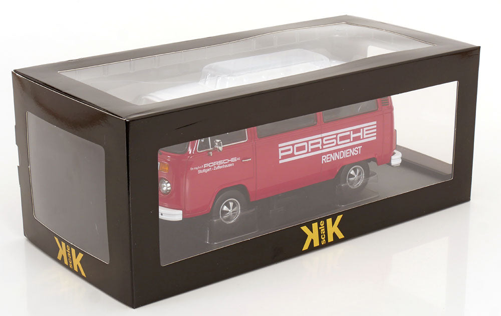 KK Scale 1972 Volkswagen T2b Minibus (Fuchs Wheels) Porsche Renndienst Red 1:18