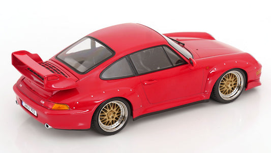 KK Scale 1996 Porsche 911 993 GT2 w/ Gold BBS Wheels Guards Red 1:18