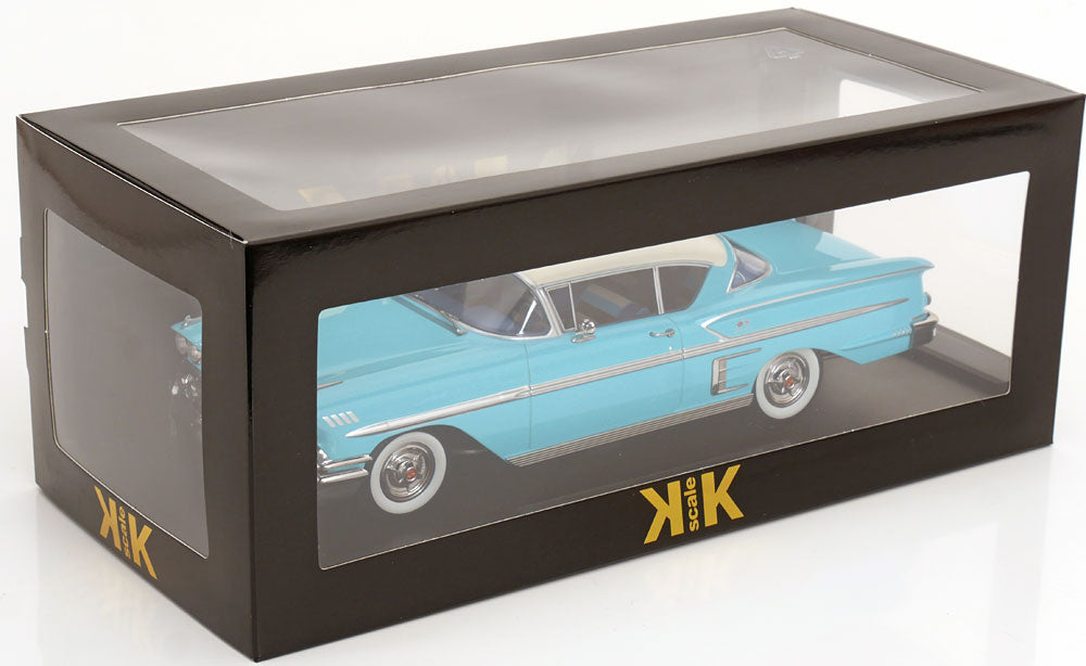 KK Scale 1958 Chevrolet Bel Air Impala Coupe Light Blue & Cream 1:18