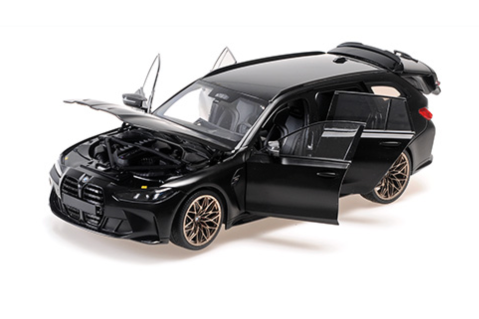 Minichamps BMW M3 Touring (G81) M Wagon Matte Black w/ Gold Mag Wheels 1:18