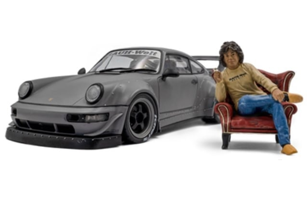 Solido 2016 Porsche 911 (964) RWB Bodykit Nardo Grey w/ Akira Nakai Figure 1:18