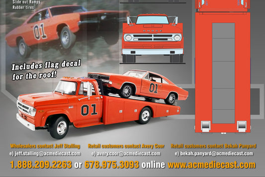 Acme 1970 Dodge D-300 Ramp Truck "The General" Orange 1:18