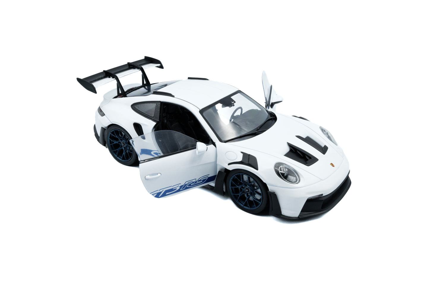 Solido 2024 Porsche 911 992 GT3 RS White w/ Indigo Blue Wheels and Deco 1:18