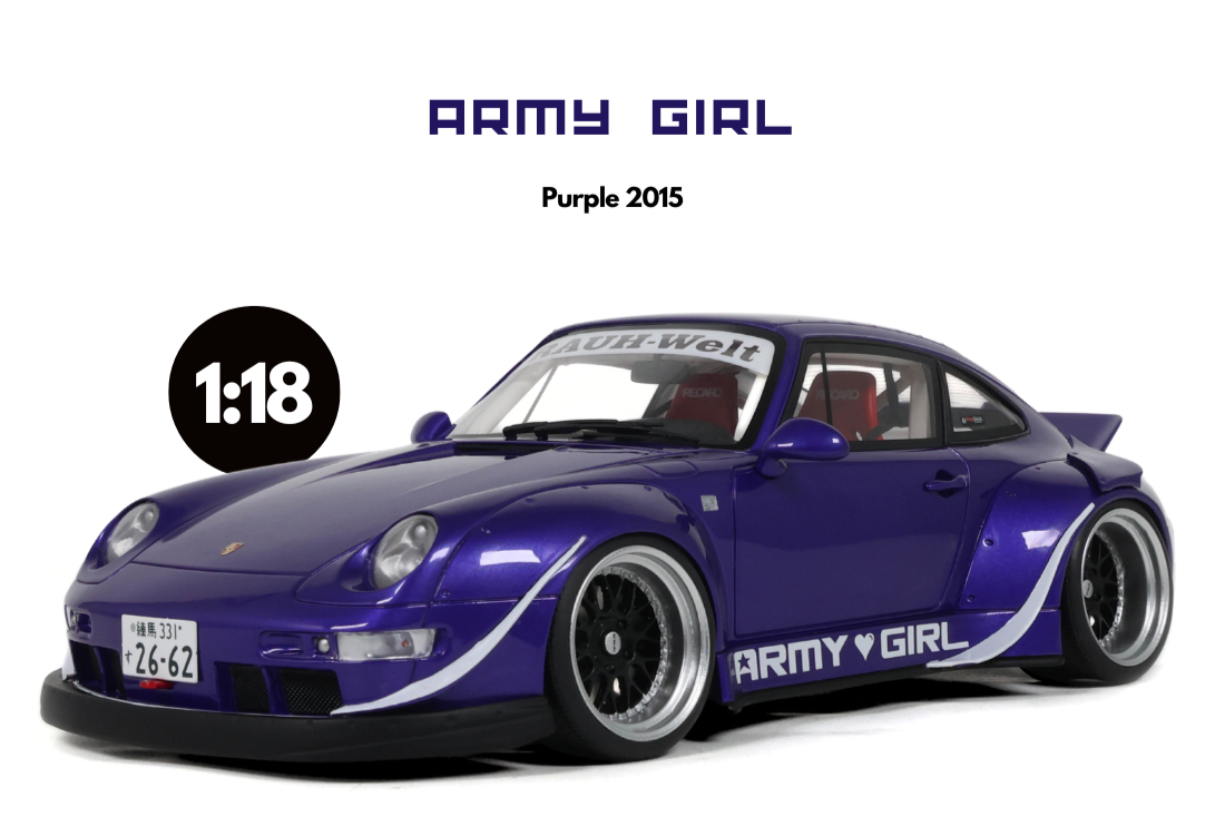porsche rwb purple army girl 1/18 diecast