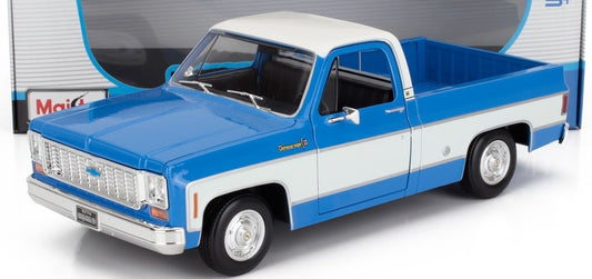 Maisto 1974 Chevrolet C-10 Pickup Truck Cheyenne Super Blue and White 1:18