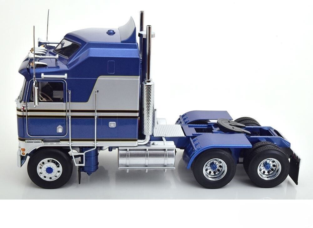 Road Kings 1976 Kenworth K100 Aerodyne Tractor Truck 3 Blue w/ Silver Stripes 1:18
