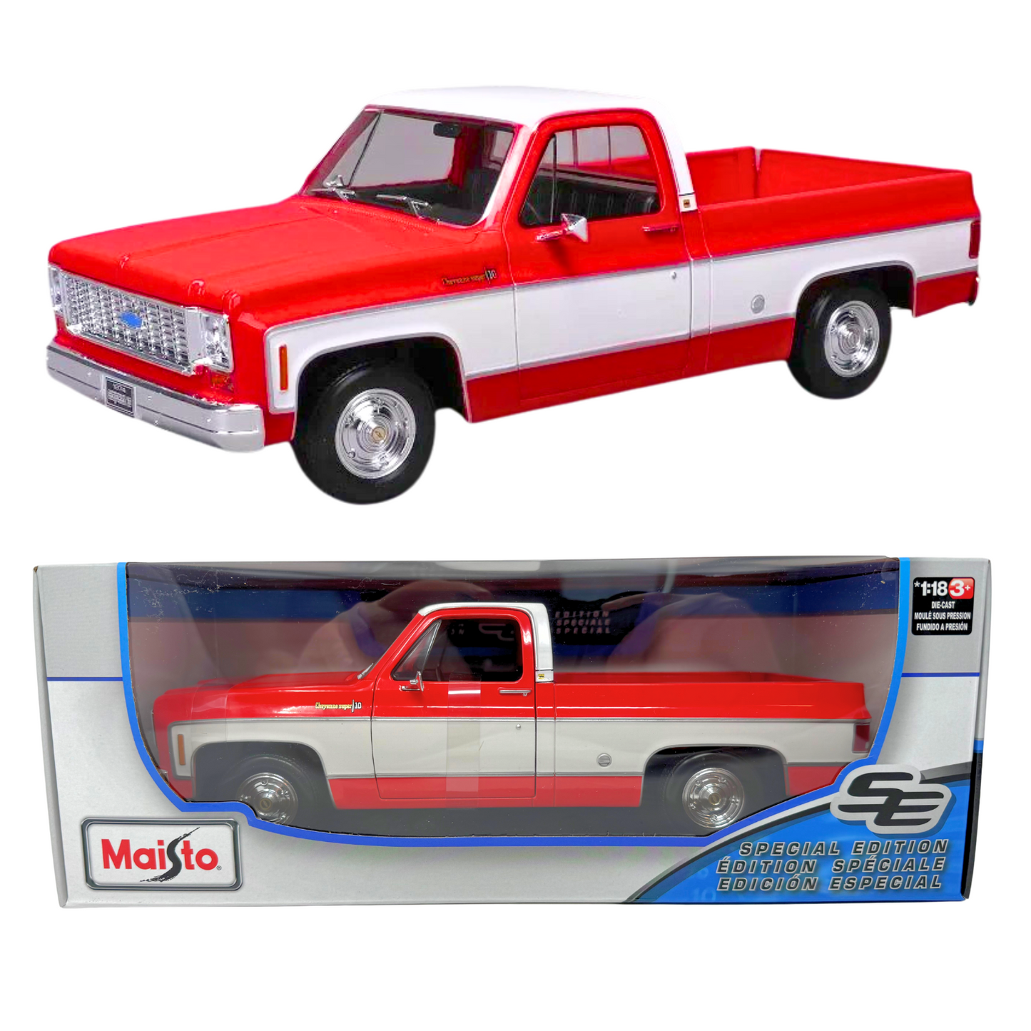 Maisto 1974 Chevrolet C-10 Pickup Truck Cheyenne Red and White 1:18