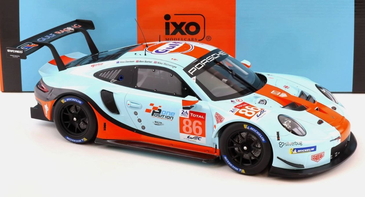 Ixo Porsche 911 991.2 GT3 RSR 4.0L Team Gulf Racing #86 Le Mans 2018 Gulf Blue Orange 1:12