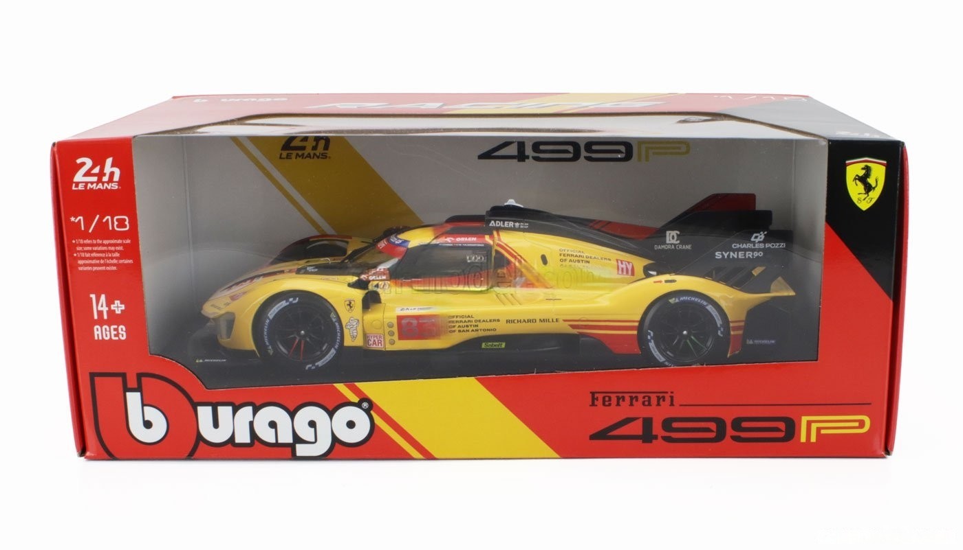 Bburago Ferrari 499P 3.0L Turbo V6 #3 Team Ferrari AF Corse Winner 2024 24hr Le Mans - Yellow 1:18