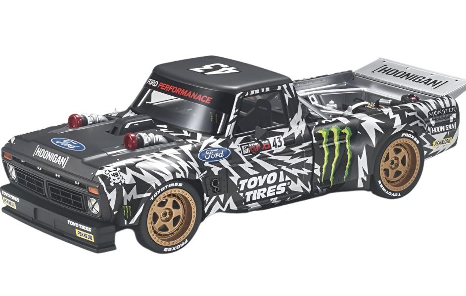 Top Marques 1977 Ford USA F-150 Pick-Up #43 Hoonigan 2018 Gymkhana Ken Block Black w/ Gold Wheels 1:18