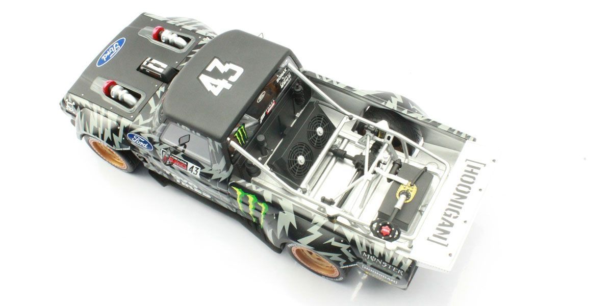 Top Marques 1977 Ford USA F-150 Pick-Up #43 Hoonigan 2018 Gymkhana Ken Block Black w/ Gold Wheels 1:18