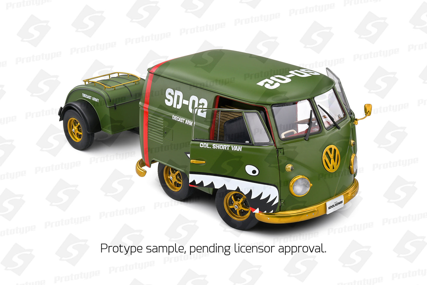Solido 1950 Volkswagen T1 Van Kool Combi Diecast Army Fighter Green 1:18