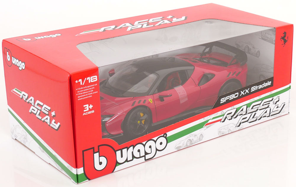 Bburago 2024 Ferrari SF90XX Stradale Rosso Corsa w/ Black Roof Ferrari Red 1:18