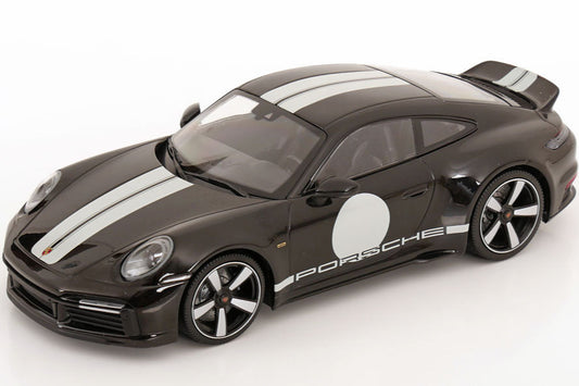 Minichamps 2022 Porsche 911 992 Sport Classic Black w/ Roundel and White Stripes 1:18 SEALED