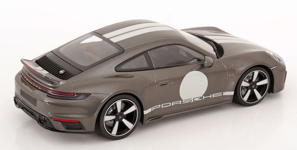 Minichamps 2022 Porsche 911 992 Sport Classic Grey w/ Roundel and White Stripes 1:18 SEALED
