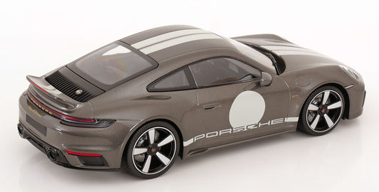 Minichamps 2022 Porsche 911 992 Sport Classic Grey w/ Roundel and White Stripes 1:18 SEALED