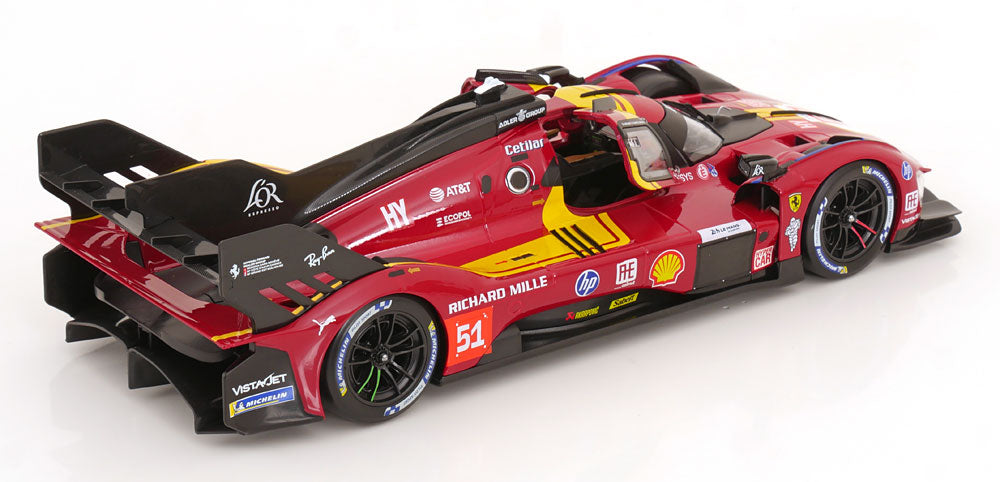 Bburago Ferrari 499P 3.0L Turbo V6 #51 Team Ferrari AF Corse 2025 24hr Le Mans - Red 1:18