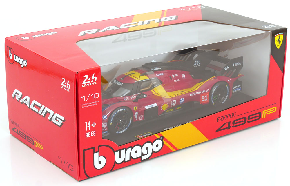 Bburago Ferrari 499P 3.0L Turbo V6 #51 Team Ferrari AF Corse 2025 24hr Le Mans - Red 1:18