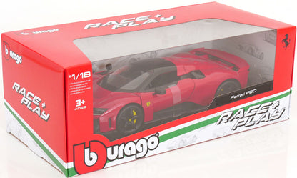 Bburago Race & Play 2024 Ferrari F80 Red (Rossa Corsa) w/ Carbon Wheels 1:18