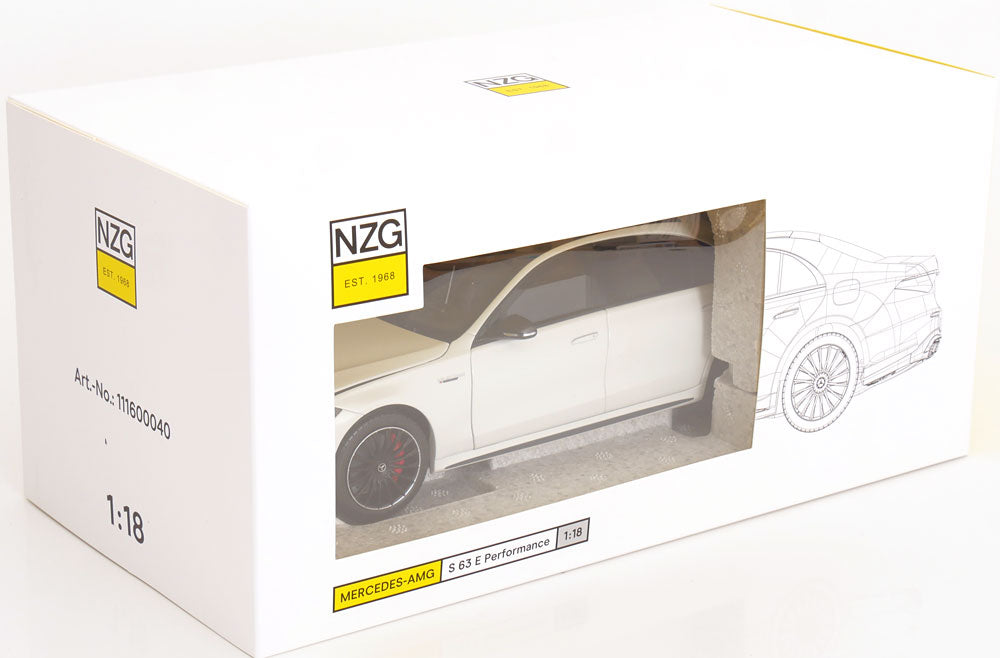 NZG Mercedes Benz S63 AMG E Performance Sedan (W223) Opalith White 1:18