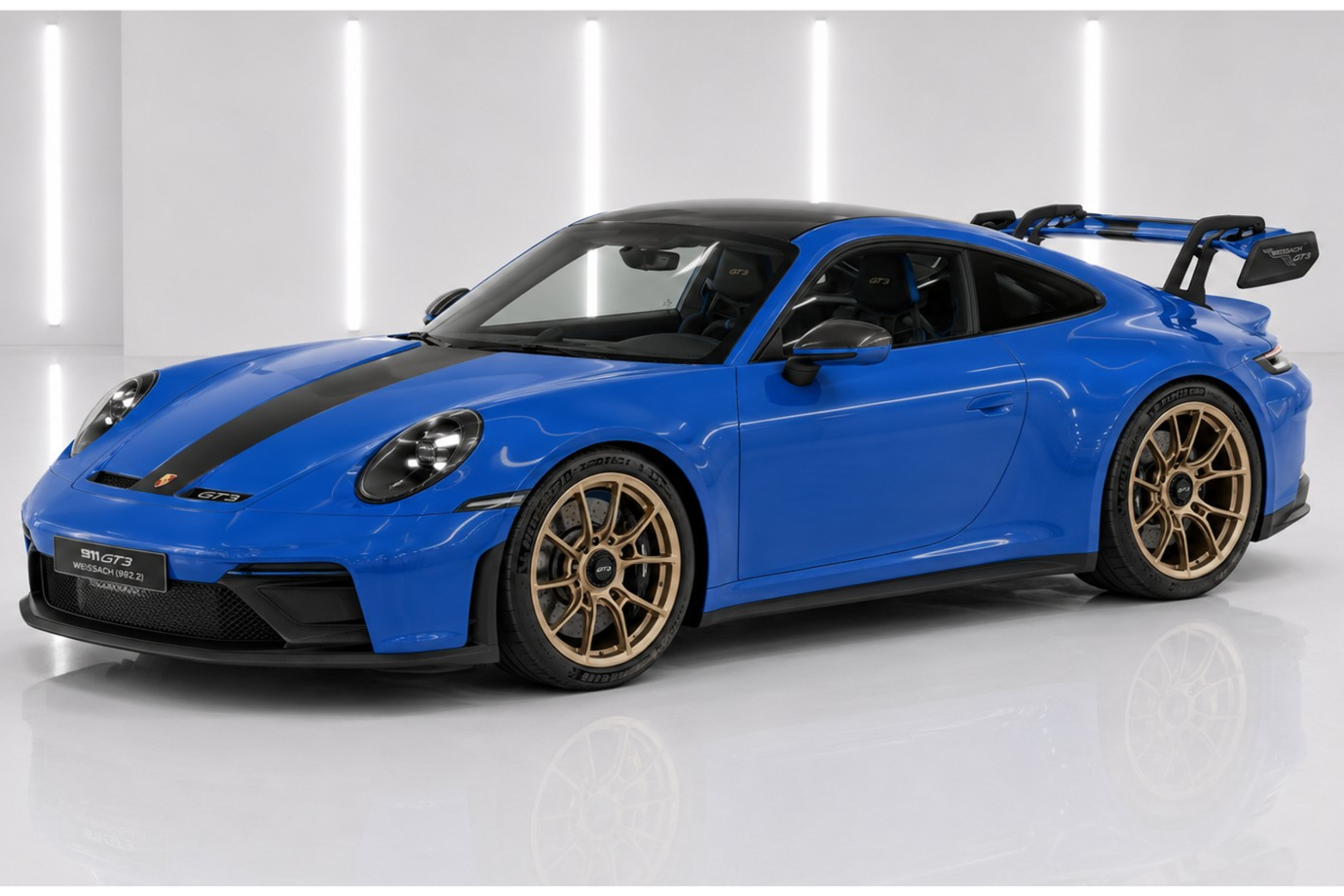 Minichamps 2025 Porsche 911 992.2 GT3 Weissach Pkg Lugano Blue w/ Gold Wheels 1:18