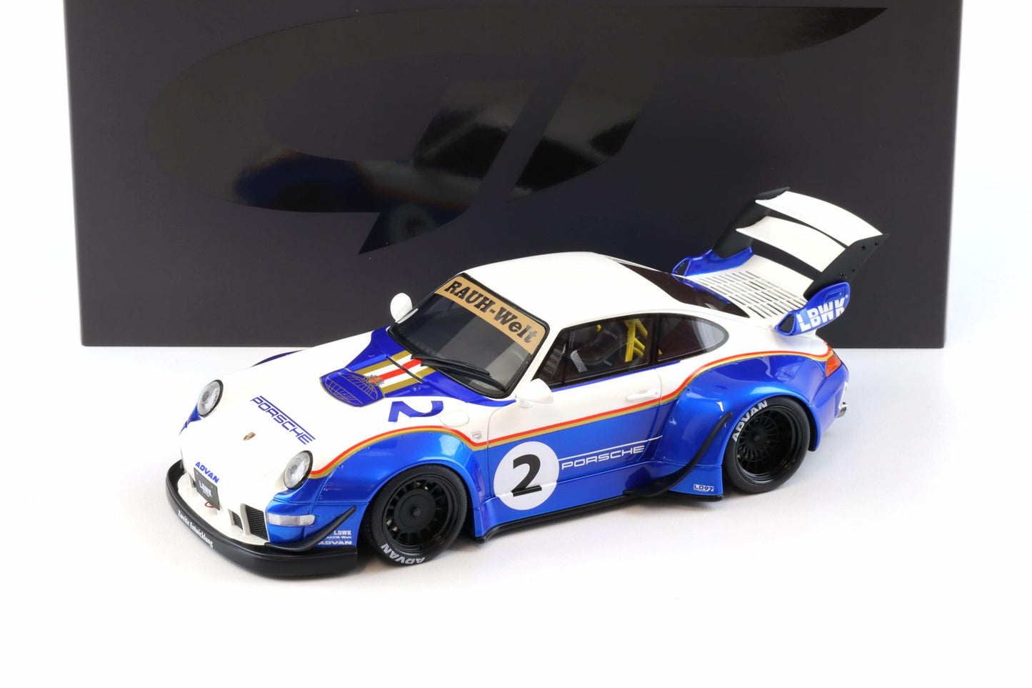 GT Spirit 2023 Porsche 911 993 RWB X No 2 Liberty Walk White and Blue 1:18