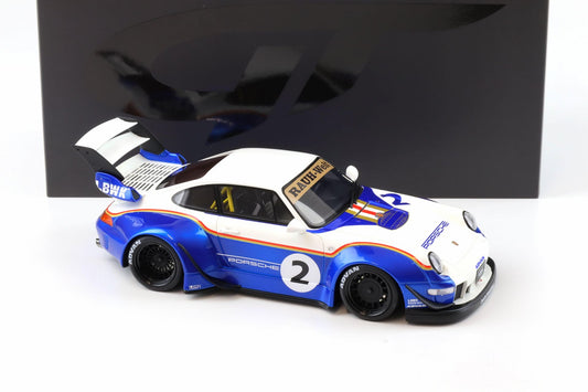 GT Spirit 2023 Porsche 911 993 RWB X No 2 Liberty Walk White and Blue 1:18
