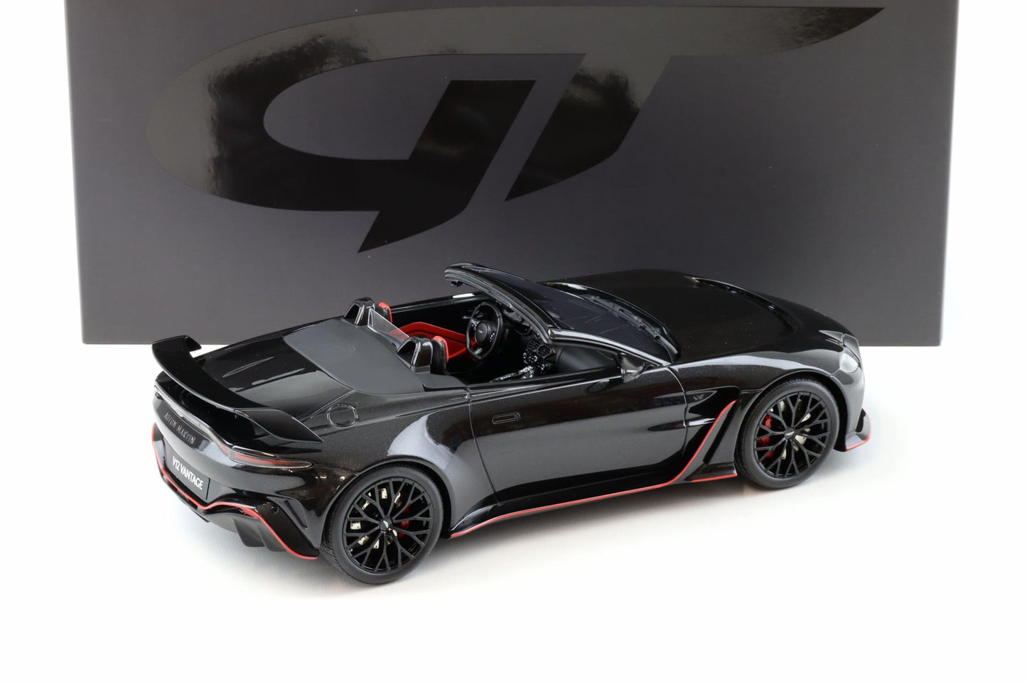 GT Spirit 2023 Aston Martin V12 Vantage Roadster Onyx Black w/ Red Trim 1:18