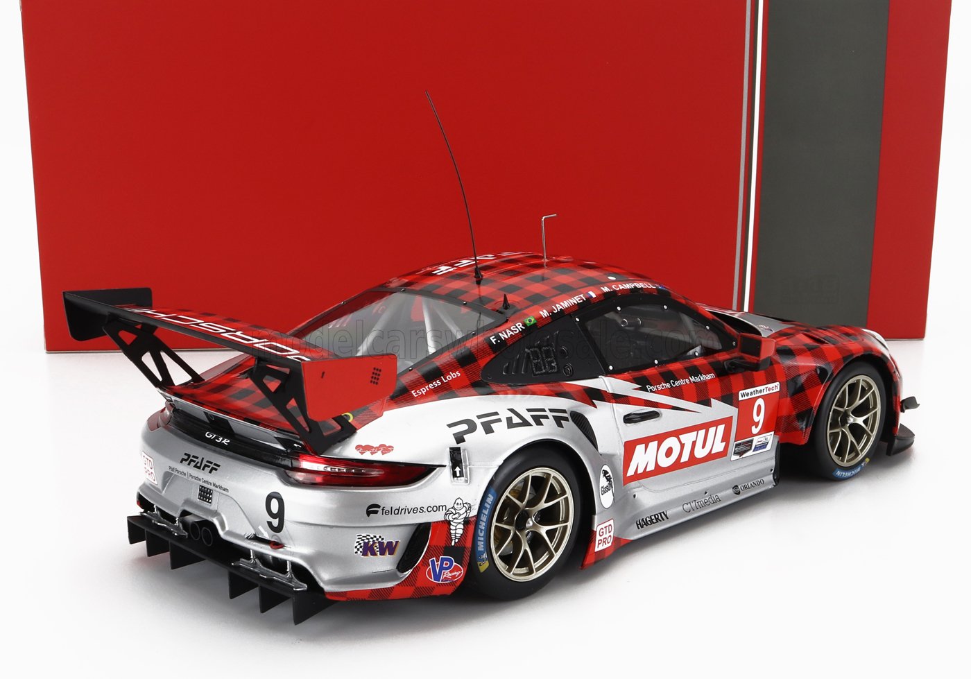 Ixo 2019 Porsche 911 991.2 GT3 R Team Pfaff Motorsport No 9 GTD Red/Blk/Silver 1:18