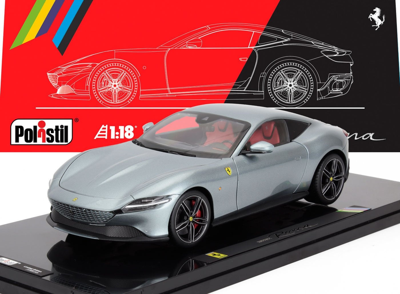 Polistil 2019 Ferrari Roma Grigio Titanio (Grey Metallic) High Fidelity WITH DISPLAY 1:18