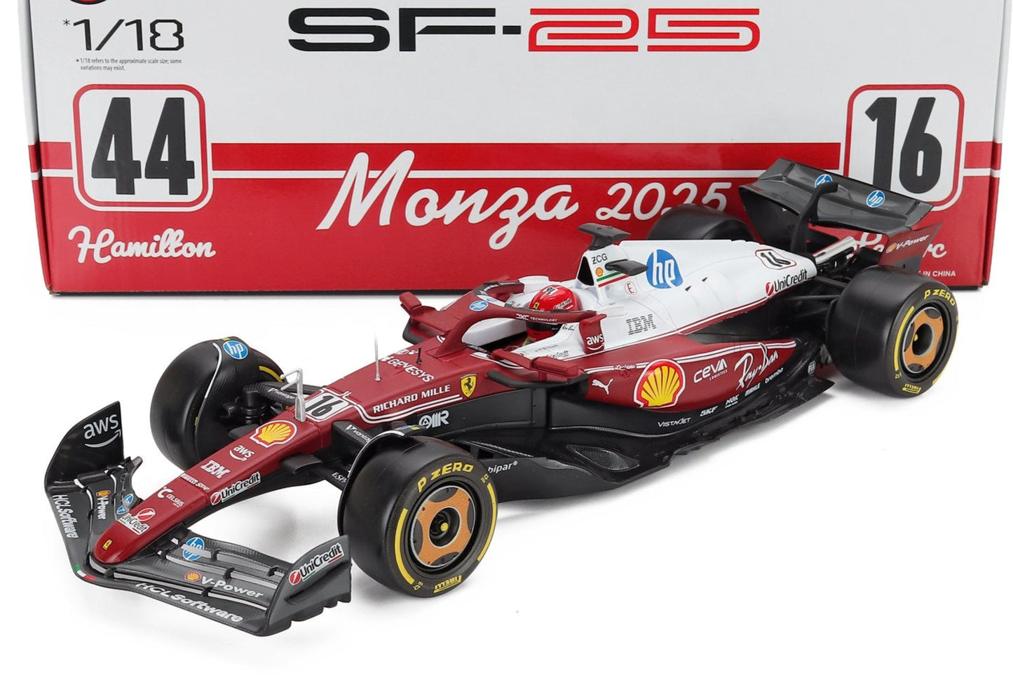 Bburago Ferrari F1 SF-25 Team Scuderia #16 Italy Monza GP (LeClerc) 2025 Red 1:18