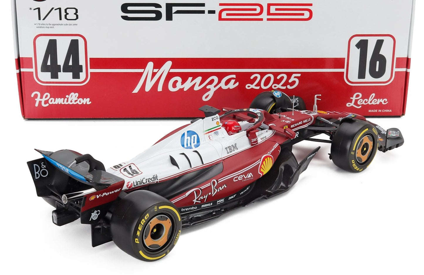 Bburago Ferrari F1 SF-25 Team Scuderia #16 Italy Monza GP (LeClerc) 2025 Red 1:18