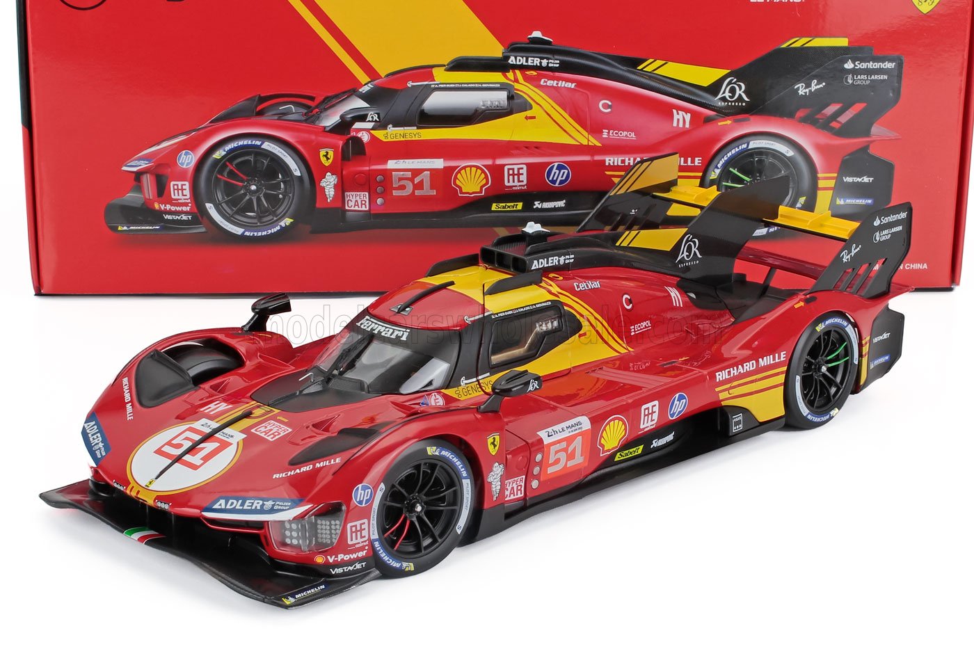 Bburago Ferrari 499P 3.0L Turbo V6 #51 Team Ferrari AF Corse 2024 24hr Le Mans - Red 1:18