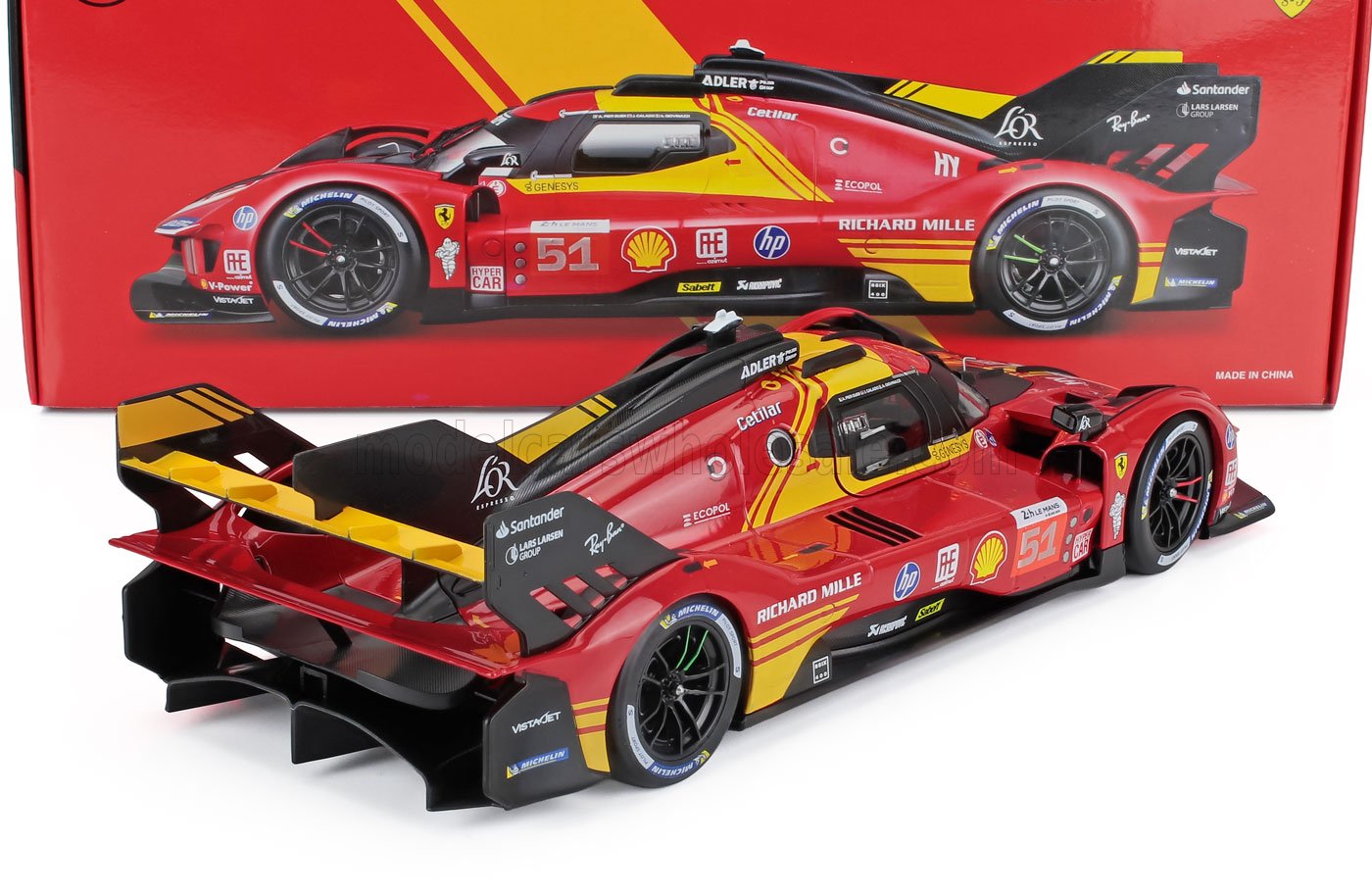 Bburago Ferrari 499P 3.0L Turbo V6 #51 Team Ferrari AF Corse 2024 24hr Le Mans - Red 1:18