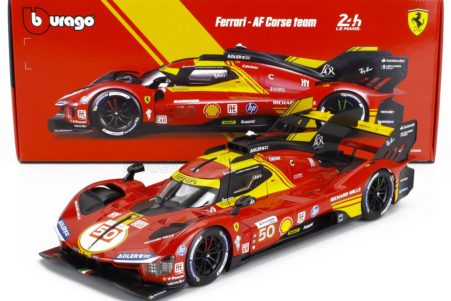 Bburago Ferrari 499P 3.0L Turbo V6 No 50 Team Ferrari AF Corse 2024 24hr Le Mans Winner 1:18