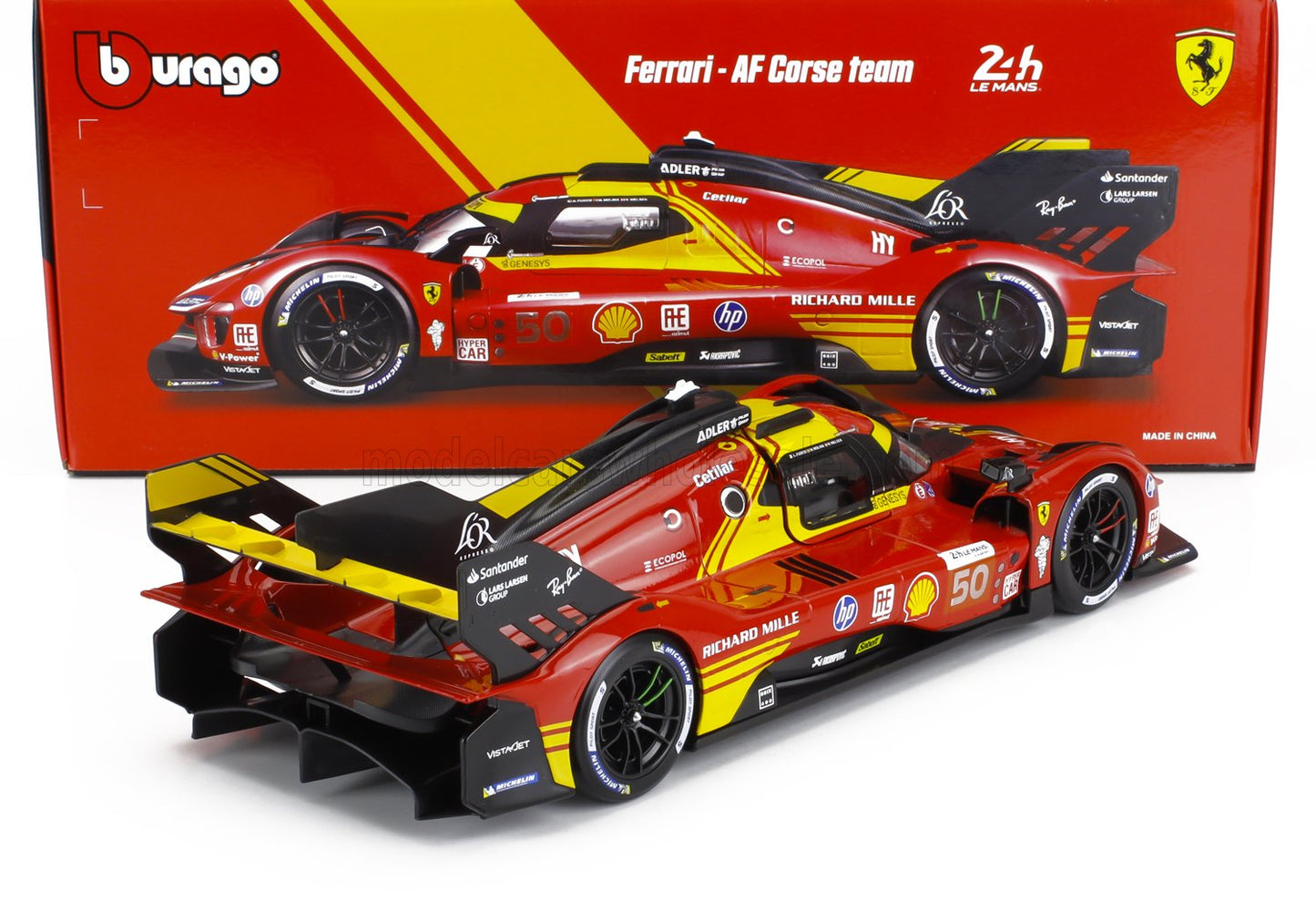 Bburago Ferrari 499P 3.0L Turbo V6 No 50 Team Ferrari AF Corse 2024 24hr Le Mans Winner 1:18