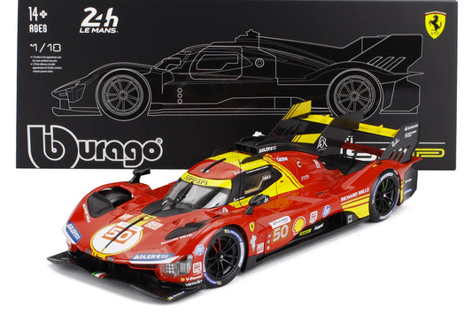 Bburago Ferrari 499P 3.0L Turbo V6 No 50 Team Ferrari AF Corse 2024 24hr Le Mans - Red 1:18 WITH DISPLAY